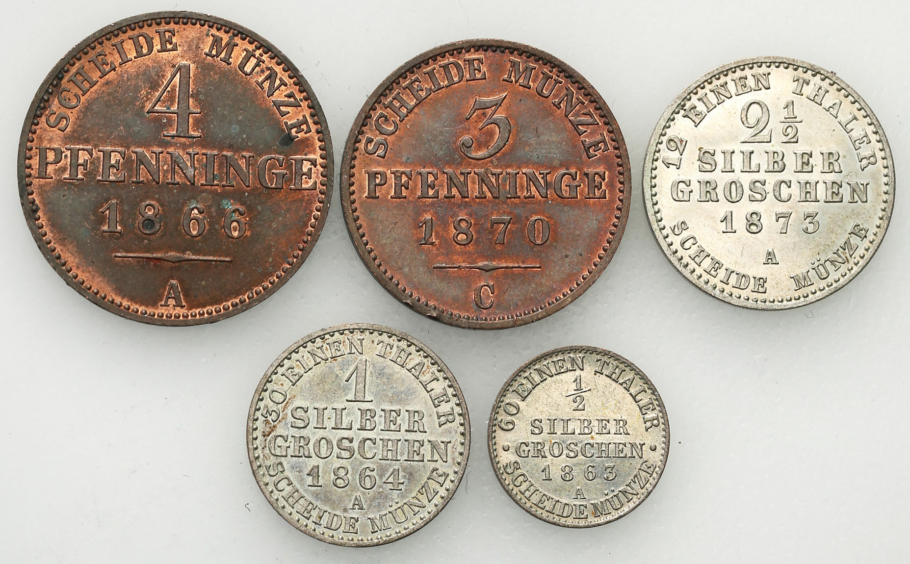 Niemcy, Prusy. Zestaw 5 monet 1863-1873